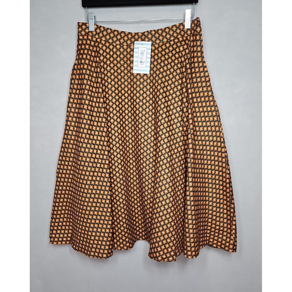 Tulip B Womens Blue Brown Floral A Line Midi Skirt w/ Pockets Size Large NWT